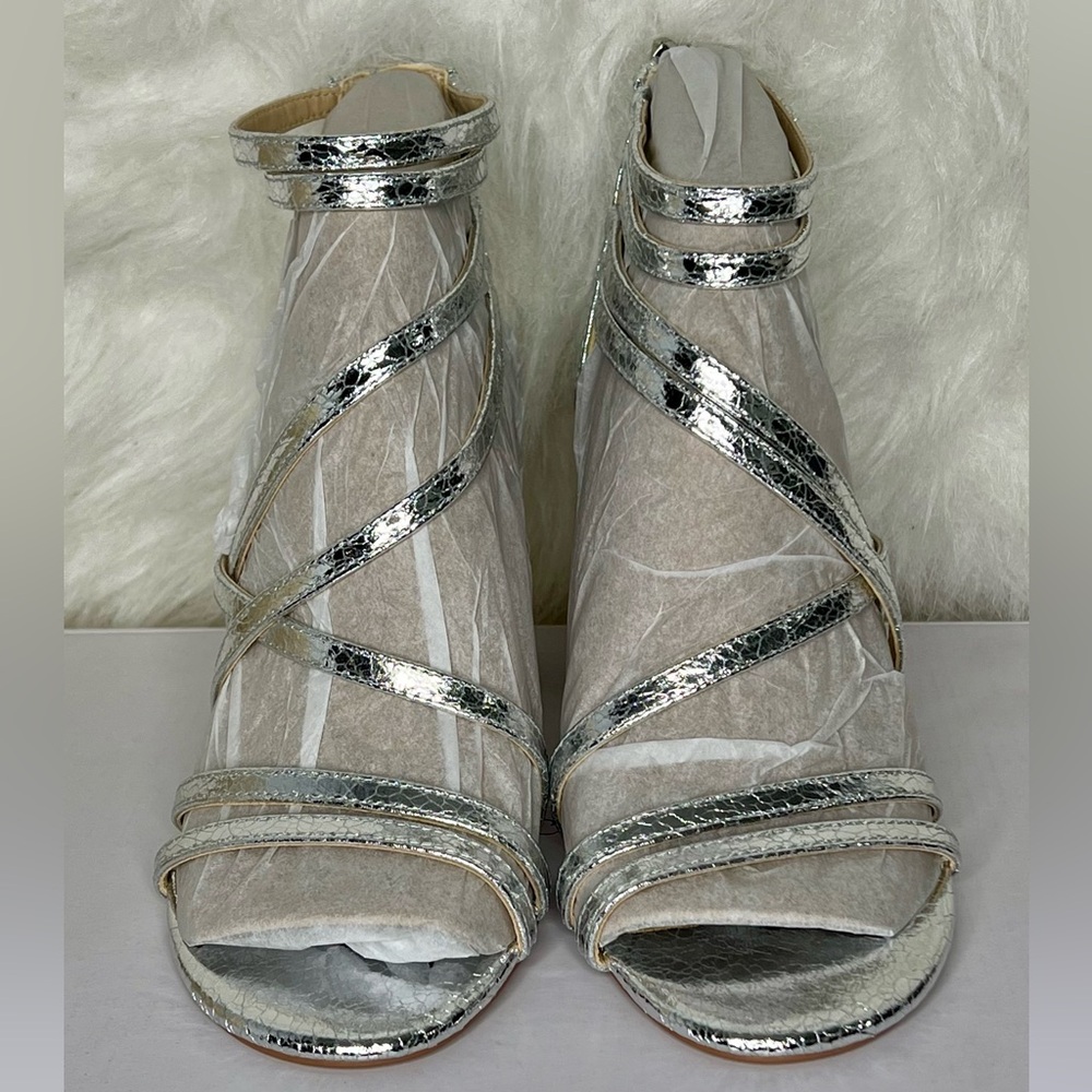 JS Jessica Simpson Womens Hirrine Heeled Sandals in Crackle Silver - Picture 3 of 8